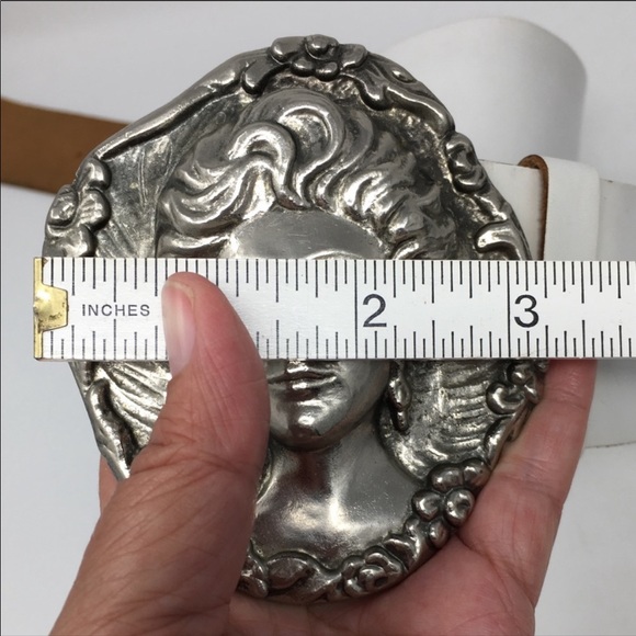 J.S.S. Elche Spain Vintage Silvertone Woman Buckle Leather Belt EUC main image 4